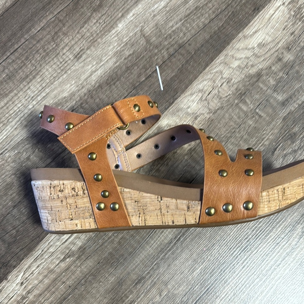 Brown Studded Cork Wedge Sandals